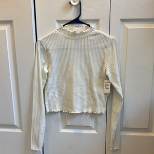 Nordstrom Cream Ribbed Long Sleeve Mock Neck Top